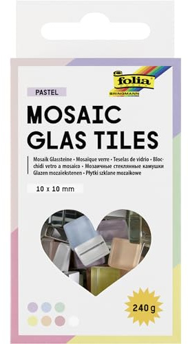 folia 5619 - Mosaic Glas Tiles PASTEL, 300 Stück mit 10 x 10 mm, ca. 240 g Mosaiksteine in 7 Pastellfarben, zum Basteln, Verzieren und Dekorieren