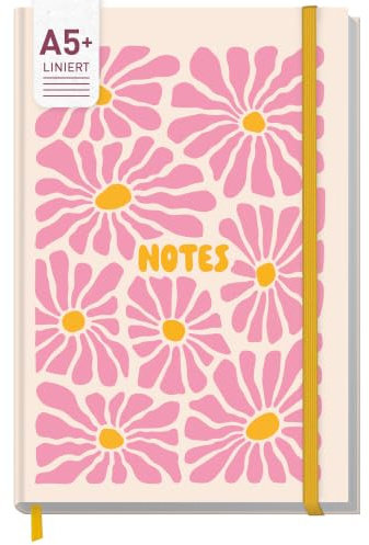 Häfft paper&you® Notizbuch A5+ liniert Journal Pink Flowers | Notebook mit 156 linierten Seiten und Gummiband, 100g/m² Papier - als Tagebuch, für Notizen und kreative Listen