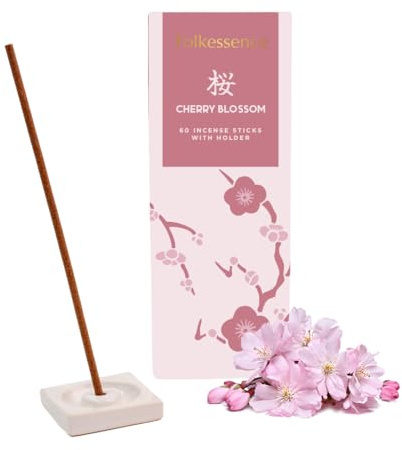 Folkulture Japanese Cherry Blossom Incense Sticks with Holder | 60 Premium Incense | No Charcoal, No Black Smoke | Sakura Floral Aroma for Relaxation & Gifting | Organic, Non-Toxic Incense