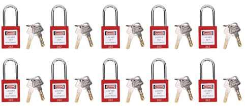 Generic Set di Serrature di Lockout Tagout, Lucchetti di Sicurezza Loto Rossi 10 Pezzi con Grillo a Sollevamento Automatico, 2 Chiavi per Serratura, per Stazioni e Dispositivi di Tag Out Elettrici