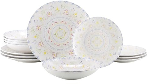 CreaTable, 24868, Serie Primavera, 12-teiliges Geschirrset für 4 Personen, Teller Set aus Steinzeug, spülmaschinen- und mikrowellengeeignet, Made in Europe