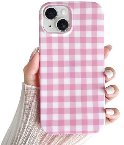 SmoBea Coque iphone 13，Jolie Coque de téléphone à Motif Plaid Souple et Fine en TPU résistant Aux Chocs pour Femmes et Filles-Rose