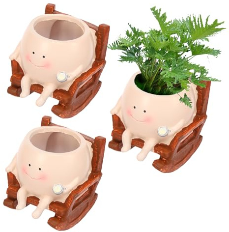 JUNFEIFLUX 3 Stück Pot de Fleurs avec Visage，Souriant Pot Fleur en Résine, Pot de Plantes Succulentes Uniques,Pot de Fleurs Succulentes Créatives