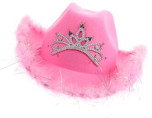 NAMOARLY Westernhut Damen Pink mit LED Leuchte Filzhut Einheitsgröße Cosplay Cowboyhut für Party Sonnenschutz und Bühnenauftritt