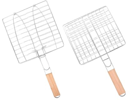 TOYZFRIENDY Lot de 2 Paniers à Grillades en Acier Inoxydable pour Poisson, Barbecue Extérieur et Camping, Paniers à Poisson Pliables avec Poignée en Bois, Résistant la Chaleur et Facile