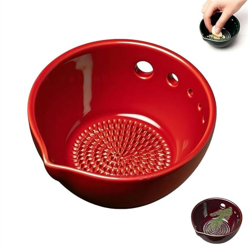 2-in-1 Herb Stripper Bowl with Garlic Grater,Ceramic Herb Stripper Tool with 5 Hole Sizes,Efficient Kitchen Peeling Grater Plate Tools for Ginger/Garlics/Herbs