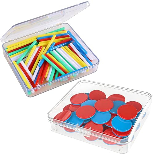 OHYER 1 juego Reversibles de Plástico Rojo Conteo Matemáticas Ayuda 50 fichas reversibles rojas y azules y 100 varillas de conteo de colores para Cultivar habilidades matemáticas computacionales