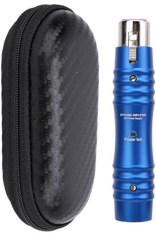Preamplificador de micrófono SustVita de 48 V con ganancia fija de +28 dB, un preamplificador de micrófono dinámico XLR de 3 pines con cancelación de ruido para equipos de audio (Azul)
