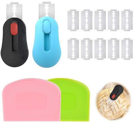 SquishyWorld Cuchillo de repostería compacto de 4 piezas con 12 hojas de afeitar, cortador magnético de masa de pan, herramienta para cortar pan, cuchillo de corte de acero inoxidable
