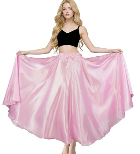 Satin Skirt Belly Dance Women Girls Festival Cosplay Long Skirt Flamenco Swing Skirts