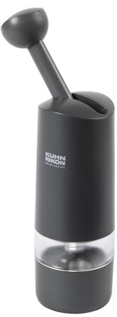 Kuhn Rikon Ratchet Spice Grinder, Ceramic Mill for Salt and Pepper, Grey | Adjustable Coarse to Fine Dial, Easy Refill Front Door, Clear View Window, Ergonomic Wrist Friendly Design, Simple to Clean