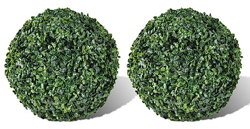 HPUYRFG 2 palline di bosso artificiali, 27 cm, per interni ed esterni, palline decorative in plastica con texture naturale per vasi, vasi