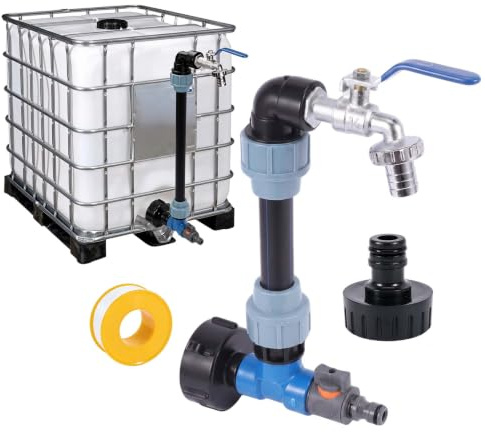 Robinet IBC Col de Cygne, 3/4 Pouce, Adaptateur Cuve 1000L, 2 en 1 avec Robinet et Vanne, Accessoire pour Réservoir d’Eau de Pluie, Tonneau et Arrosage de Jardin