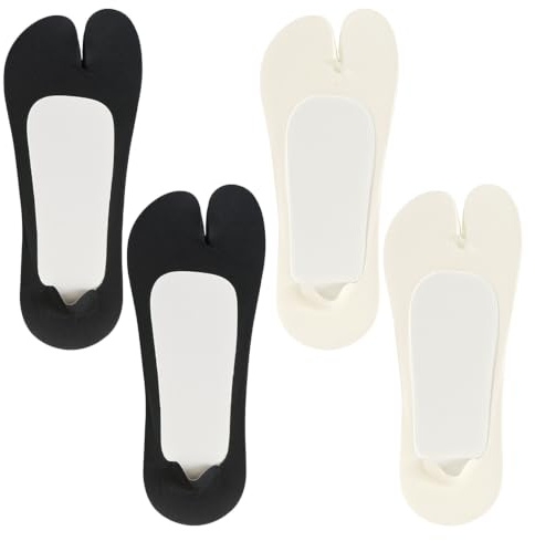 HUAJYAS Lot de 4 paires de chaussettes tabi avec coussinets pour l'avant-pied, chaussettes bateau respirantes non glissantes à coupe basse, chaussettes en coton à deux orteils fendus sans doublure