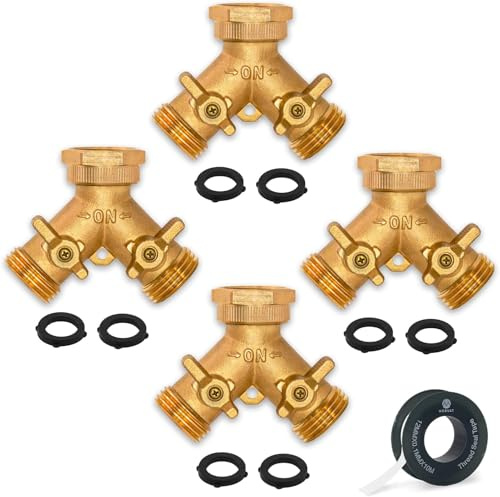 Morvat Heavy Duty Brass Garden Hose Connector Tap Splitter, 3/4 Threads, Pack of 4