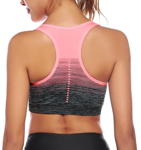 Sykooria Donna Reggiseno Sportivo Reggiseno da Allenamento Senza Ferretto Top Fitness Donna Palestra Imbottito per Ginnastica Yoga Rosa M