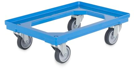 Transportroller für Eurobehälter 60 x 40 cm | 4 Lenkrollen | ABS-Gestell | Euroroller | Transporthilfe für Stapelboxen | Kistenroller (Blau)