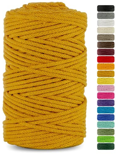 Netuno 1x Makramee Garn 5mm Senf 100m zum Häkeln für Körbe | Baumwollschnur mit Naturkern · weich & reißfest – für Traumfänger, Blumenampeln, Teppiche & Puffs