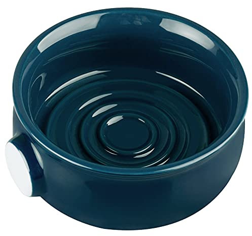 Linkidea Ciotola per Sapone da Barba in Ceramica con Manico Antiscivolo, Bocca Larga, Grande Capacità, Creste Più Facili da Insaponare, Ciotola per Crema da Barba per Rasoio Umido per Uomo, Blu Lago