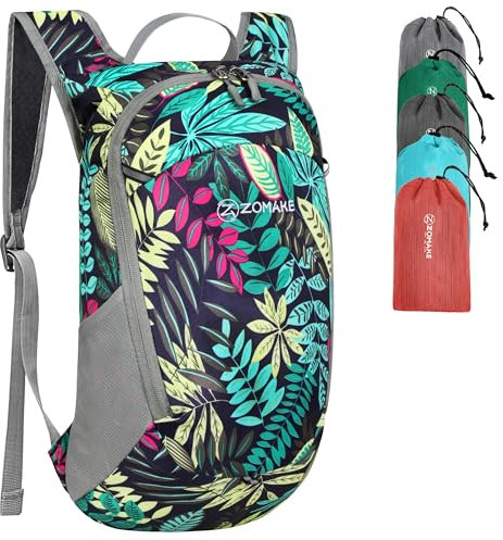 ZOMAKE Faltbarer Rucksack Ultraleicht-Kleiner Rucksäcke Wasserdicht Wanderrucksack Packable Backpack 18L für Damen Herren Outdoor Wandern(Laub-PL)