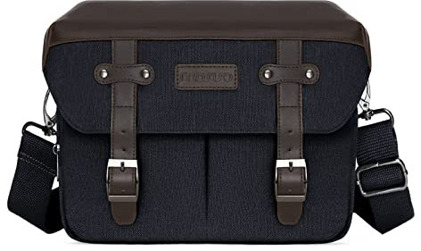 MOSISO Kameratasche Umhängetasche Fototasche, DSLR/SLR/Spiegellose Fotografie Jahrgang PU Leder Klappe Gerät Tasche mit Regenschutz Kompatibel mit Canon/Nikon/Sony Kamera und Objektiven, Schwarz