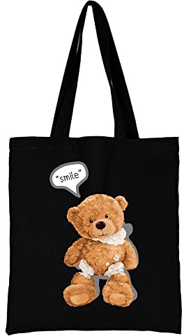 Bear Printed Canvas reusable grocery bags, Foldable Casual Travel HandBag, Shoulder Beach Tote Bags, Shopper bag eco friendly super strong washable Storage bags Shopping bag Canvas bag for Women