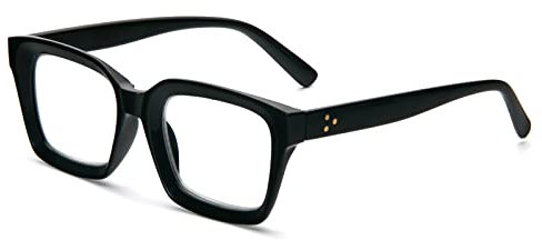 MMOWW Occhiali da Lettura Rettangolari - Oversized Square Frame Anti Luce Blu Occhiali donna uomo (Nero, +1.5)