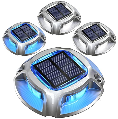 Quntis 4-pack led utomhus vattentäta solcellslampor ip68 vit/blå, sol trädgård ljus själv belysning, sol markbelysning för simbassänger trappor terrasser stigar broar, kraftfulla utomhus