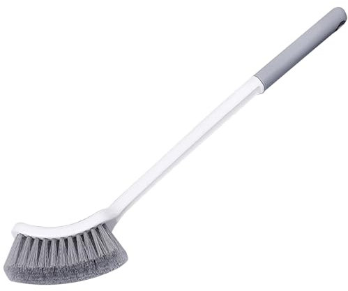 Lizbin cepillo y inodoro cepillo de diseño curvado para limpieza profunda debajo del borde, limpiador de inodoro con mango largo, compacto