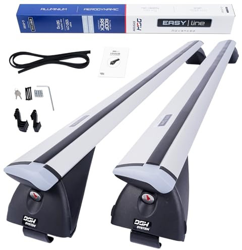 DGH SYSTEM Kompletter Aluminium-Dachträger Relingträger Easy Line Advanced 120 cm kompatibel mit Seat Leon X-Perience III Kombi 2015-2020 mit geschlossener Dachreling, abschließbar, Nutzlast 90 kg