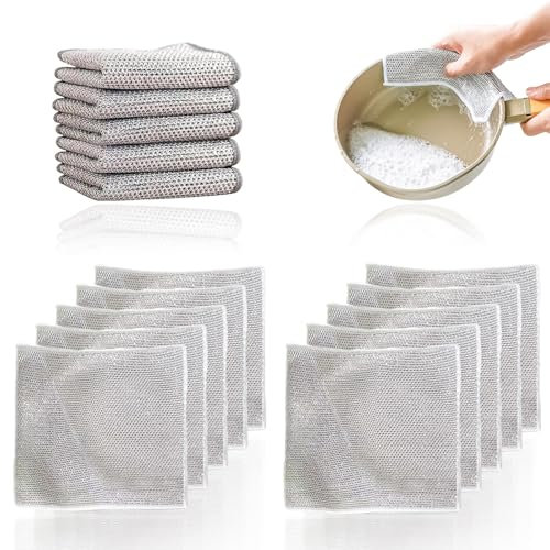 Half Forest 10 Pièces Torchon Multifonctionnel en Fil Métallique Anti-Rayures Utilisation Humide Et Sèche, Double Couche, pour Nettoyer La Vaisselle, Couverts, Éviers, Cuisinières Et Cuisines