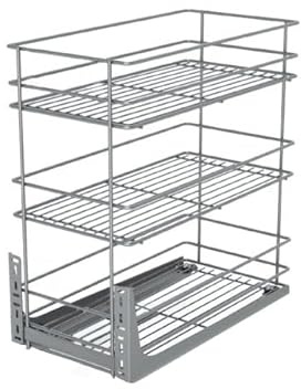 STOLMET Schrankauszug Schrankkorb mit Vollauszug Ausziehbare Küchenschublade mit Soft Close System Korbauszug für Küchenschrank Schrank mit Außenbreite von 50 cm 3 Ablagen 480 x 545 x 450 mm Silber