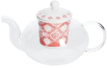 Tetera con infusor de malla metálica para té y infusión, ideal para el invierno, de cerámica, 7L, blanco y rojo