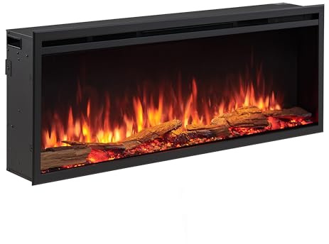 FLAMME 50 Electric Media Wall Fireplace, Castello, Platinum Black