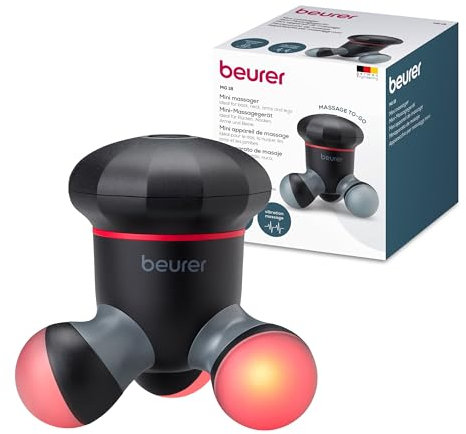 Beurer Mini massaggiatore MG 18, massaggiatore elettrico portatile per un delicato massaggio a vibrazione, ideale per schiena, collo, braccia e gambe, con luce LED, portatile, nero, 1 pezzo