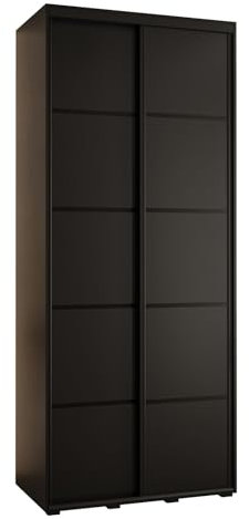 ABIKSMEBLE Cannes 4 Armario Moderno con 2 Puertas Correderas con Barra, Estantes - Mueble de Almacenamiento para Dormitorio, Salón - 205,2x100x45 cm - Negro Negro Negro