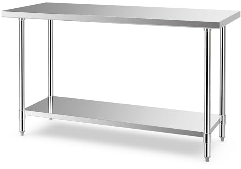Giantex 60 x 24 Inches Stainless Steel Work Table, Heavy Duty Commercial Kitchen Food Prep Table with Adjustable Under Shelf for Restaurant Garage Home Workstation, Counter Height