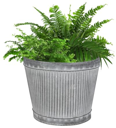 Dibor Vintage Style Plant Pot Rippled Finish Galvanised Planter Dolly Tub Trough Planter Outdoor Flower Pot Bucket