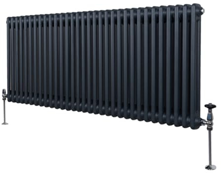 Traditional 2 Column Radiator 600mm x 1462mm Modern Central Heating Heater Matt Anthracite Grey Carbon Steel Horizontal Wall Mounted Kitchen Living Room Bathroom Cleaning Brush Fixing Kit & Brackets