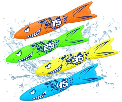 Jiuhao Diving Toys for Kids, 4 Pcs Summer Fun Swimming Pool Dive Toy for Girls & Boys, Underwater Training Toys Diving Games Children's Gifts (Diving Toypedo-1)