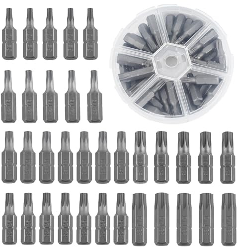25 mm bitsset Torx 34 stycken, 1/4 tum sexkantigt handtag drivverktyg, bitsats för skruvdragare, Torx bit set S2 stål förnicklad yta, bitset för hand och elektrisk skruvmejsel