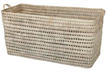 Panier de Rangement en Osier Rectangulaire (80 cm), Grand Panier Tressé avec Anse. Décoration Boheme Chic. Coffre de Rangement, Malle en Osier.