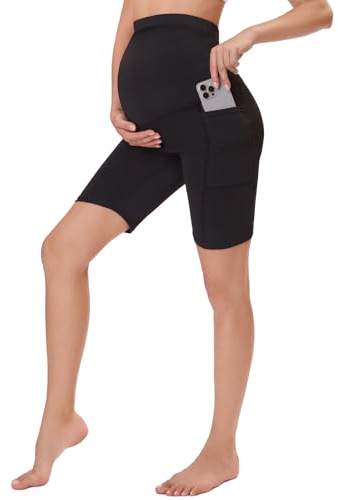 ASDIIT Maternity Biker Shorts with Pockets, Maternity Workout Shorts, Pregnancy Legging Running Gym Yoga Shorts for Women