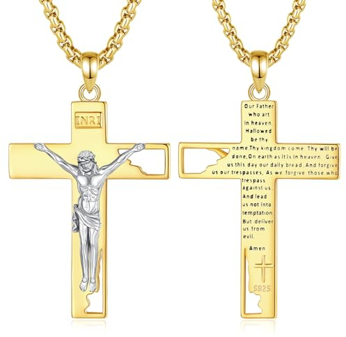 EUDORA Harmony Ball Cross Necklace for Women Men S925 Sterling Silver, Crucifix Necklaces Caravaca St Benedict Cross Pendant Religious Faith Jewelry Christian Orthodox Jewelry Gifts, 22+2