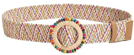 UALXPAO FlechtgüRtel Damen Bunter Trendiger Strohgürtel for Damen, Trendige runde Schnalle, breiter Gürtel, klassischer Sommer-/Strandbund for Frauen und Mädchen(107cm)