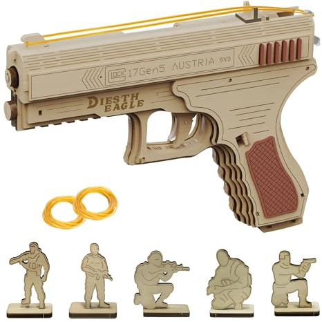 3D Wooden Gun Puzzle, Rubber Band Gun Model DIY Building Toys Mechanical Model - Multi-Player Game with Rubber Bands, Crafts for Adults (Classic-Pistol)