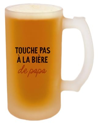 CADEAUX.COM - Chope de Biere Papa Humour Touche Pas - Verre avec Message Drole - Cadeau Homme Idee Original Noel Anniversaire Papa Fete des Peres