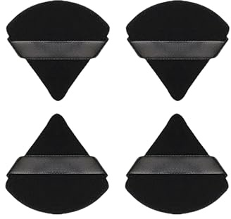 Benixmidart Triangle Powder Puff, Soft Plush Powder Puffs For Face Powder Contouring, Setting Powder Puff Makeup Puffs for Loose Powder (Black,4Pcs)