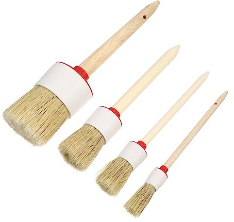 Angoily 4pcs Bristle Cleaning Brush for Paint Varnish Set Wooden Handle Detail Paint Brush Cleaner for Home Cleaning and Car Detailing
