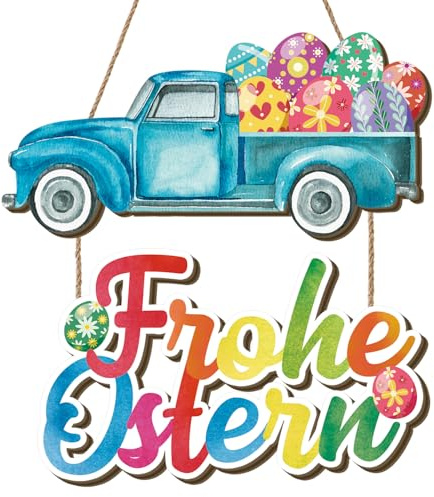 HPNIUB Frohe Ostern Auto Eier Hängedeko Tuerschild Osterfest Bunt Deko